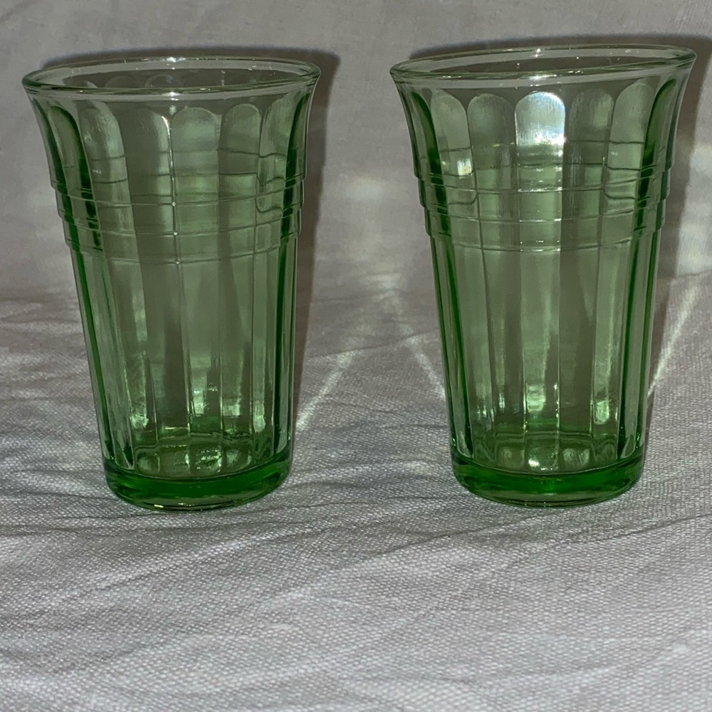 Vintage Hazel Atlas Uranium Depression Green Glass Tumbler Set 4oz